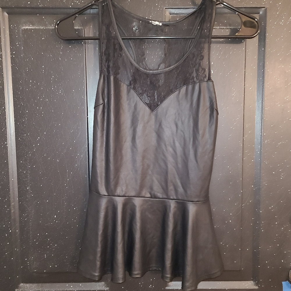Pleather and lace top